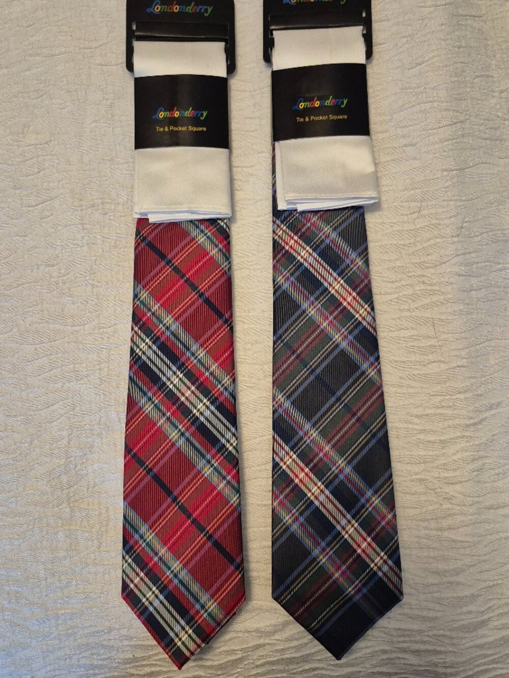 2 Plaid Neckties w Pocket Square - New